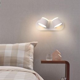 Wall Lamps Nordic Simple Modern LED Bed Reading Lamp Double Head Study Can Rotate With Switch Indoor Lights