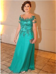 Long Mãe dos vestidos de noiva para casamento 2021 mangas curtas Apliques verdes Mulheres formal Jantar Kurti Vestido de Madrinha