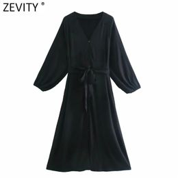 Spring Women Fashion V Neck Black Bow Sashes Midi Dress Femme Long Sleeve Casual Slim Kimono Chic Vestido DS4866 210416