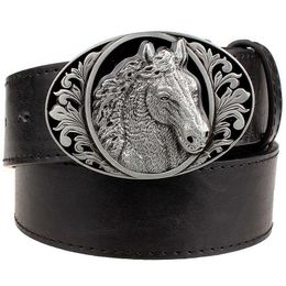 Cintura in pelle nera modello cavallo cinture animali stile cowboy cintura jeans da uomo accessori stile punk rock X0726