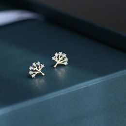 Stud Exquisite Tree Cubic Zircon Gold Color 925 Sterling Silver Earrings For Women Elegant Fine Jewelry Christmas 2021 YEA505