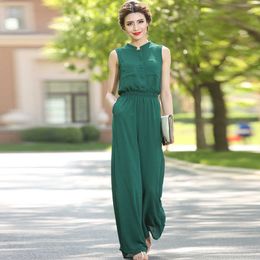 Green Women Jumpsuit Summer Elegant Chiffon High Street Full Length Customised Rompers Jumpsuits Plus Size 3XL 4XL 210625