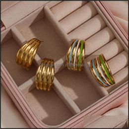 Stud Earrings Jewelry 2021 Trendy Colorf Stripe Beautif And Gold Tarnish Hypoallergenic Stainless Steel For Women Drop Delivery Uwqyg