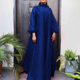Women Sexy Sheer Long Dress Blue Striped Stand Collar Oversized Transparent Summer Casual A Line Robe Large Size Maxi Vestidos 210416