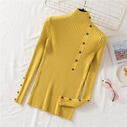 HSA Women Winter Clothes Half Turtleneck Sweater and Pullovers Button Casual Slim Knitwear pull femme Hiver 210417