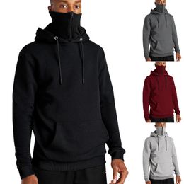 Men's Hoodies & Sweatshirts Mens Long Sleeve Solid Cotton Hoodie Streetwear Hooded Sweatshirt With Face Mask Tops Casual Sport Pullover Fash