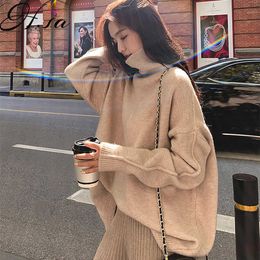 H.SA Autumn Winter Woman Sweaters Oversized Turtleneck Pull Jumpers Khaki Sweater Tops Thick Warm Knitwear Winter Cashmere 210716