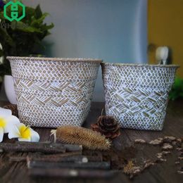 WHISM Natural Seagrass Storage Basket Handmade Woven Wickerwork Sundries Organiser Rattan Flower Pot Dirty Laundry Hamper 210609