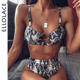 Elace Snake Bandeau Mujer Swimsuit Bikini 2019 Mujer Swimwear Biquini Feminino Monokini Bathing Suit High Waist New Swimsuit X0522