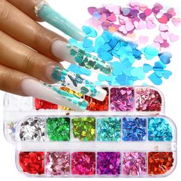 2021 Mixed Holographic Nail Art Glitter Shiny Sweet Love Heart Flakes Sequins 3D Nails Paillette Manicure Valentine's Day Decorations