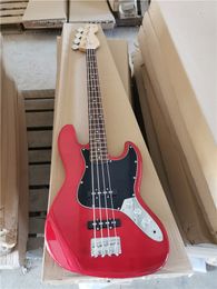 Ready In stock 4 Strings Electric Bass Guitar with Red Body,Black Pickguard,Can be Customised