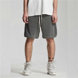 Washed Cotton Vintage Sweat Shorts Summer Elastic Waist Jogger Short 210714