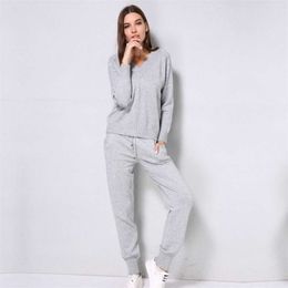 Knitted Set Women's Autumn winter Woolen and Cashmere Knitted Suit V neck Sweater Tracksuit Women Hoodies Two-Piece Set knit 210925