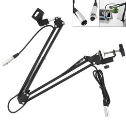 CY-35 Metal Adjustable 31.5"/80cm Studio Microphone Arm Stand with Microphone Clip + Table Mounting Clamp 2.5m Audio Cable