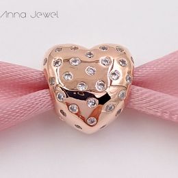 No color fade off Solid Rose Gold parkle Of Love Pandora Charms for Bracelets DIY Jewlery Making Loose Beads Silver Jewelry wholesale 781241CZ
