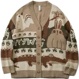 Vintage Cardigan Oversized Sweater Japanese Harajuku Cartoon Knitted Sweater Pullover Hip Hop Streetwear Loose Knitwear Tops 211008