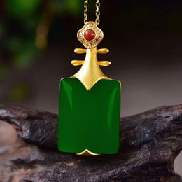 Natural Hetian Jade Lute Pendant Necklace 925 Silver Fashion Jewelry Chalcedony Amulet Gifts for Women