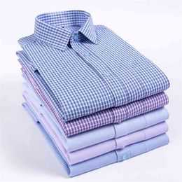 Autumn Men Shirt Plus Size Slim Fit 45% Cotton Plaid Dress s Regular Long Sleeve 's Business Casual 210721