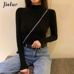 Jielur Turtleneck Knitted Sweaters Women Autumn Winter Basic Primer Pullovers Solid Colour Korean Sweater Slim-fit White Pullover 210812