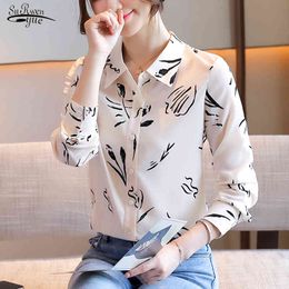 Autumn Printed Long-Sleeve Shirt Women Office Lady Plus Size Chiffon Blouses Button Cardigan Female Tops 10931 210508