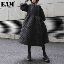 [EAM] Bandage Warm Irregular Cotton-padded Coat Long Sleeve Loose Fit Women Parkas Fashion Autumn Winter 1DD0731 210923
