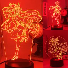 Night Lights Genshin Impact LED Light Anime Manga Figure Table Lamp 3D Novelty Illusion Indoor Bedroom Party Decor Indie Adult Kid Gift