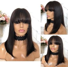 13x6 Lace Frontal Wig with Bang Ombre Burgundy 130% Density Bob Cut 10A Malaysian Human Hair Wigs for Black Wome Fast Express Delivery