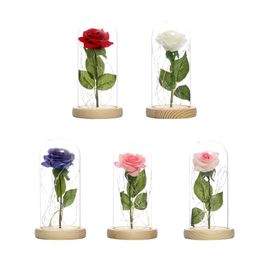Party Favor 2021 Romance Artificiales Flower In Glass Dome Rose LED Battery Birthday Valentine's Day Present Gift For Christmas Girlfriend