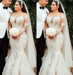 Luxury Beaded Wedding Dresses Bridal Gown Long Sleeves 2021 Lace Applique Crystals Jewel Neck Custom Made Country Garden vestidos de novia
