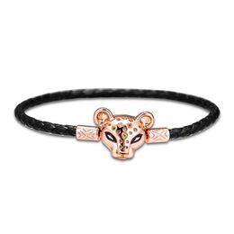 2019 Summer Black Leather Bracelet Lioness Clasp Rose Golden Jewelry Braided Woven Chain Charms Bracelets Women & Men