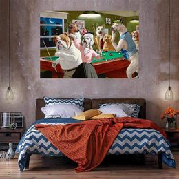Dogs Playing Pool Oil Painting On Canvas Home Decor Handpainted/HD-Print Wall Art Picture Customization is acceptable 21060420