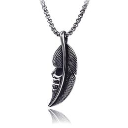 Pendant Necklaces Personality Creative Retro Stainless Steel Feather Skull Trendy Party Men's Punk Necklace Jewellery
