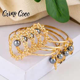 Cring Coco Charm Bangles Fashion Pineapple Flower Pearl Bangle Bracelet Designer Gold Plated Jewelry Bracelets 2021 for Women Q0719