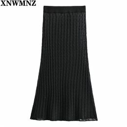 women's skirt semi-sheer knit High-waisted elastic waistband flared hem summer s for 210520