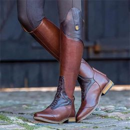 Winter Womens Over The Knee Boot Women Western Riding Boots Ladies Long Tube Leather Shoes Female Retro Pointed Toe Low Heels