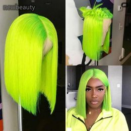 Short Straight Green Bob Wigs with Baby Hair for White Black Women Cosplay Party Synthetic Lace Front Wig