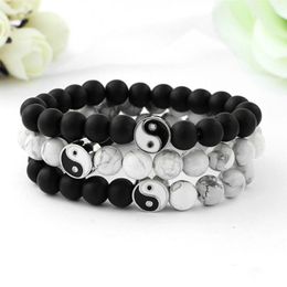 Female Strand Bracelet Classic Natural Stone White and Black Yin Yang Beaded Bracelets for Men Women Friend