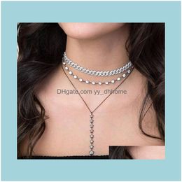 Chains Necklaces & Pendants Jewelrychains Top Quality Iced Out Hiphip Bling Miami Cuban Link Chain Necklace For Women Rock Cz Adjust Choker