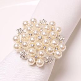 used diamonds rings UK - 6PCS Pearl Diamond Napkin Ring Desktop Decoration Used For Family Gathering, Wedding Banquet, Western Cocktail Party Rings