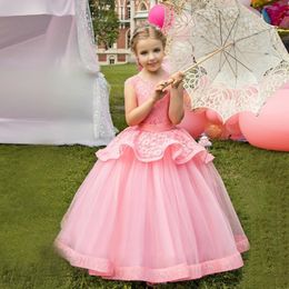 Flower Girl Dresses Sleeveless Puffy Jewel Neck Little Girls Birthday Dress Long Floor Length for Party