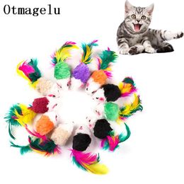 Cat Toys Mini Soft Fleece False Mouse Pet Colourful Feather Funny Playing Training For Cats Kitten Puppy Supplies