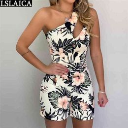 sale fashion jumpsuit women one shoulder floral print s for slim streetwear pocket 210515