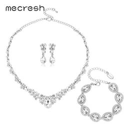 Mecresh Teardrop Crystal Bridal Jewellery Sets Classic Colour Rhinestone Wedding Earrings Bracelet Necklace Set MTL516+SL051 H1022