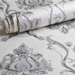 Luxury White Embossed Damask Wallpaper Bedroom Living Room Background Home Decoration Wall Paper Roll 210722