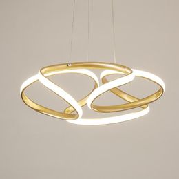 Pendant Lamps Nordic Style Copper Silicone LED Chandelier Light Luxury Art Ring Bedroom Dining Room Living Bar Gold Lighting Fixtures