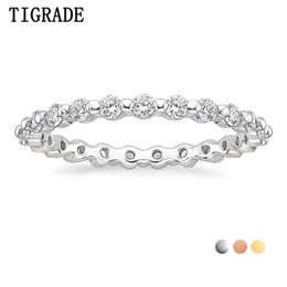 TIGRADE 2mm 925 Sterling Silver Wedding Band for Women Cubic Zirconia Full Stackable Engagement Ring Size 3-12 211217