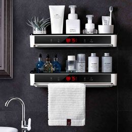 Punch-free Bathroom Organiser Shelf Cosmetic Shampoo Storage Rack Bath Kitchen Towel Holder Household Items Bathroom Accessories 210331