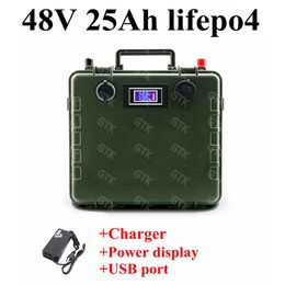 48V 25Ah Lifepo4 Lithium Rechargeable Battery Pack with BMS for RV Robots Solar energy system E Scooter motorcycle+5A Charger