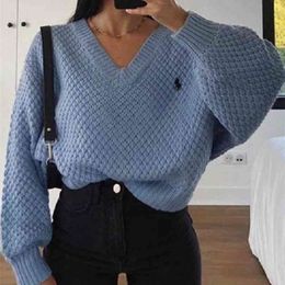 spring and autumn fashion sexy v-neck loose top women Harajuku oversized sweater fall sweaters for 210922