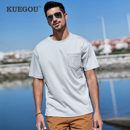 KUEGOU Chest pocket Men's T-shirt summer Simple fashion leisure loose Hip hop T-shirt short sleeves men top plus size UT-0218 210524